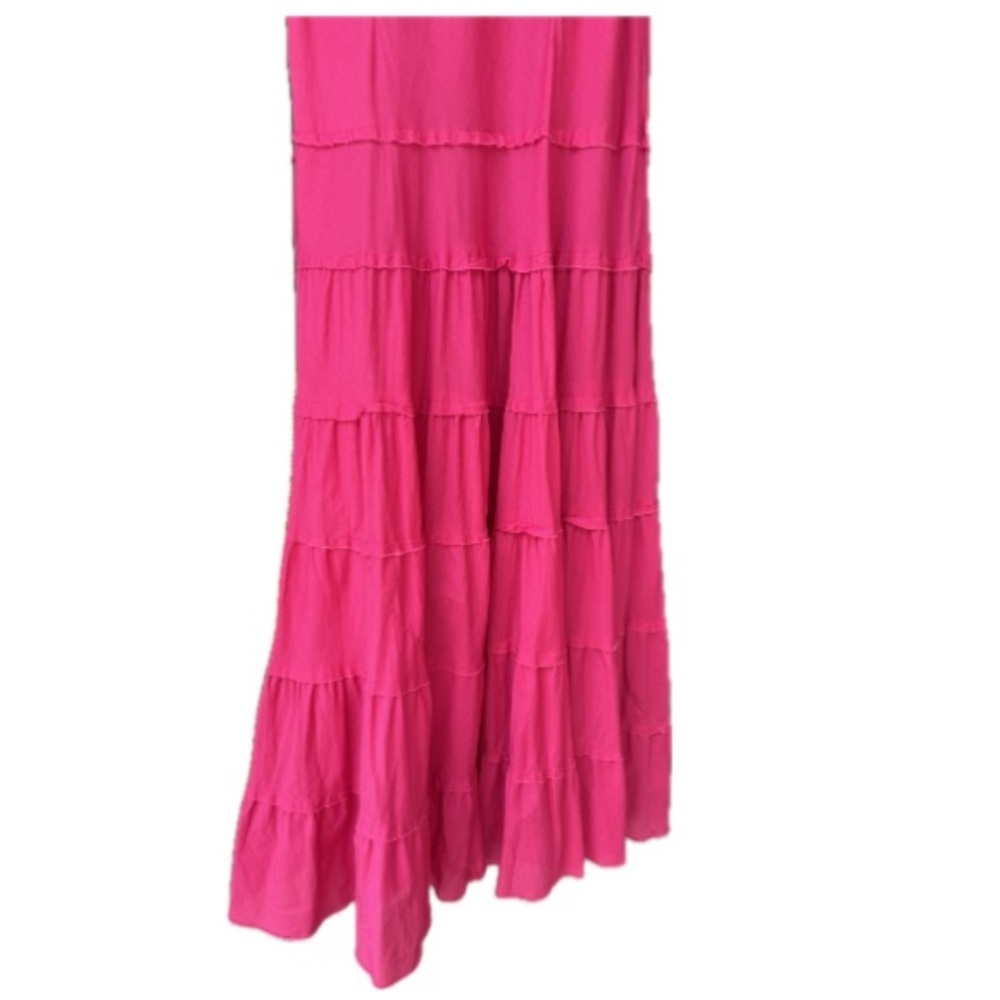 Pink Tiered Maxi Dress Cotton Boho Sundress Sleeveless Crochet Neck 10 - Picture 5 of 8